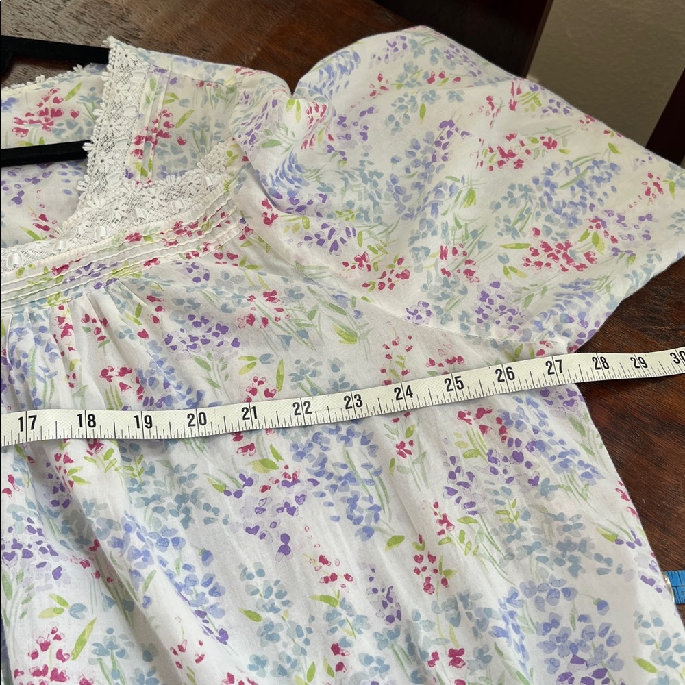 Eileen West Ballet Nightgown Cotton L-Sleeve Sweetheart Buttoned White Floral XL - Picture 10 of 14